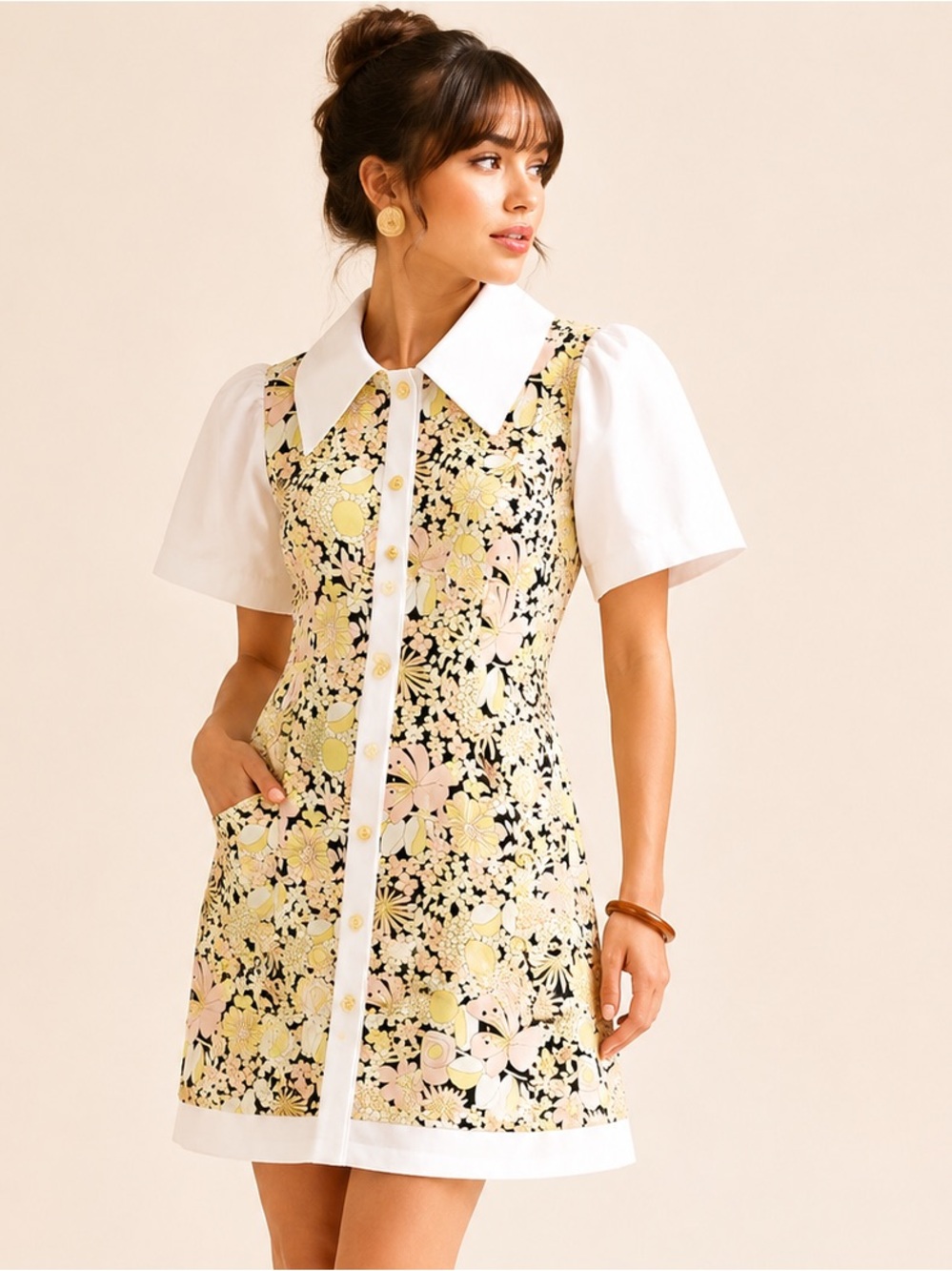 Vintage 60s Mod Floral Mini Dress Twiggy Style Rare Find Handmade Size S - Picture 2 of 13